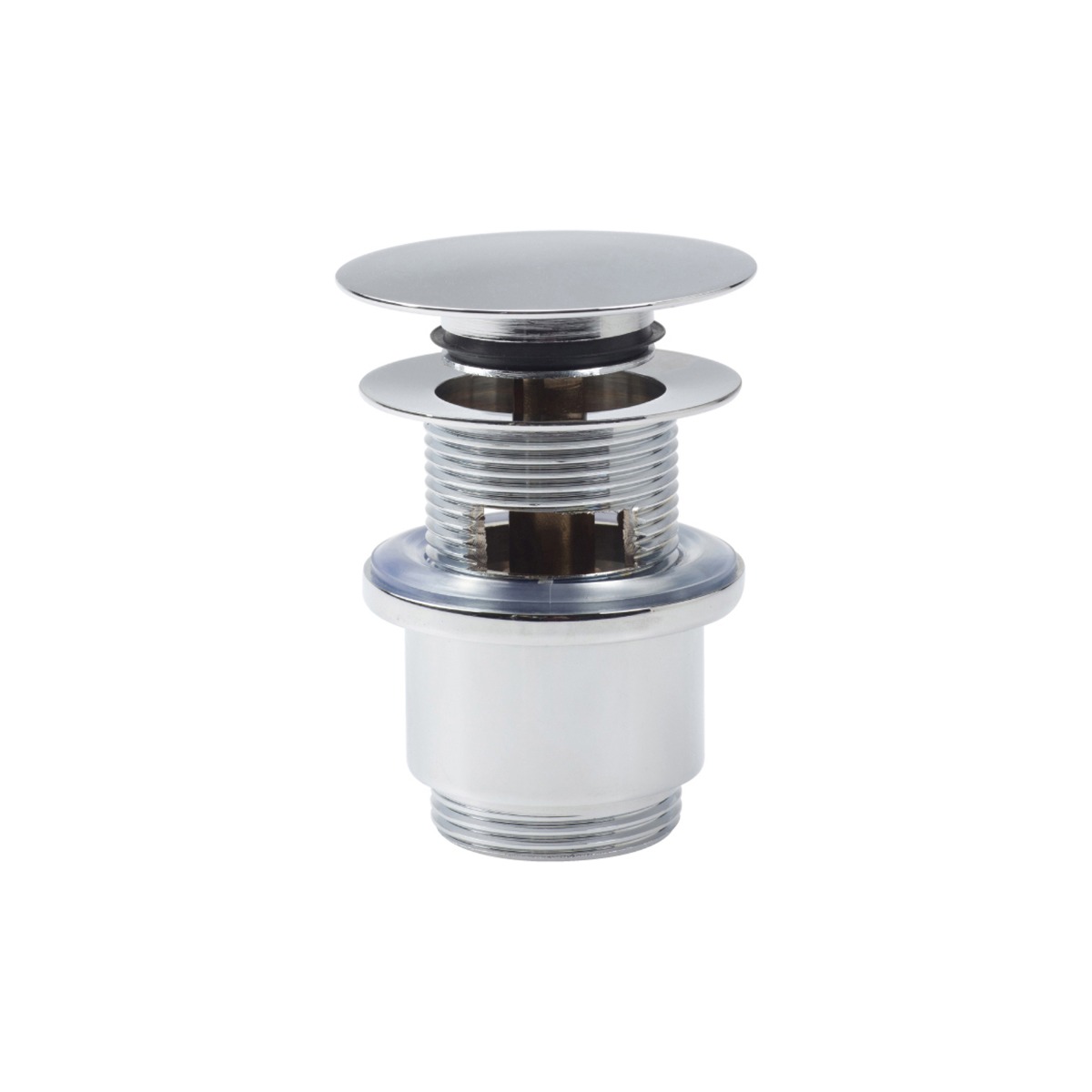 Clou - Inbe Stop/go Wastafel Afvoerplug Met Platte Afdekkap, Met Overloop, Rond, Chroom - Hover