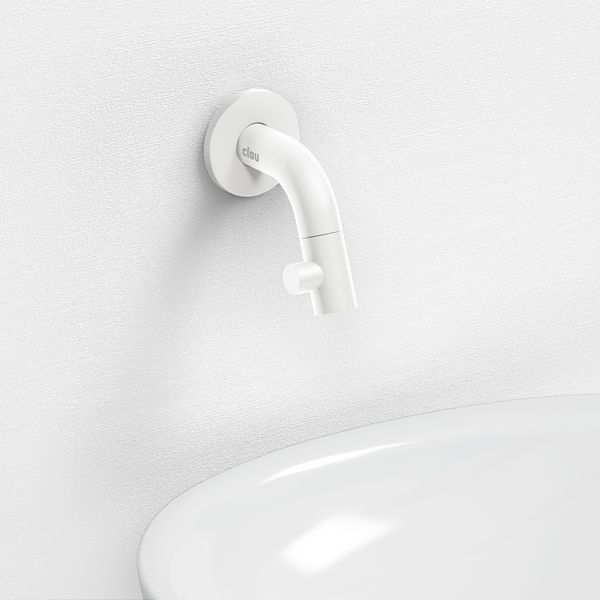 Clou - Kaldur Fonteinkraan Met Korte Uitloop, Wandmontage, Mat Wit - Hover