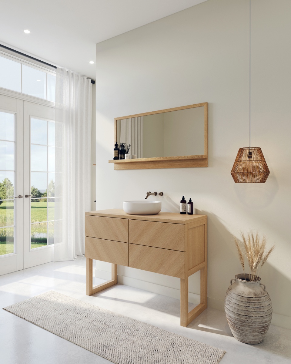 Badkamermeubel Sereno van Teakea, een staand meubel met moderne uitstraling, ruime opberglades en beschikbare in verschillende kleuren en maten. - Hover