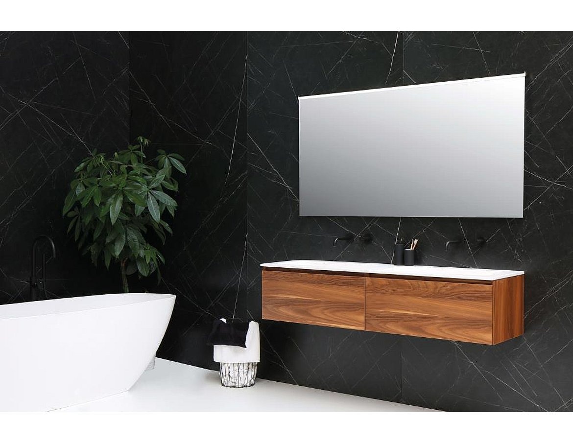 FAKTOR Wastafel in polystone | 160 x 45 x 1,5 wasbak dubbel - Hover