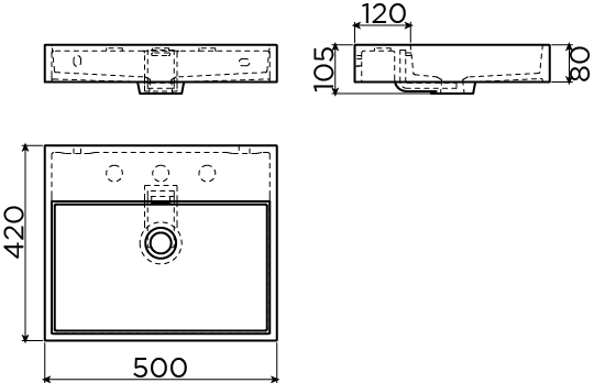 Wash Me wastafel 50cm, zonder plug, wit keramiek - view 3