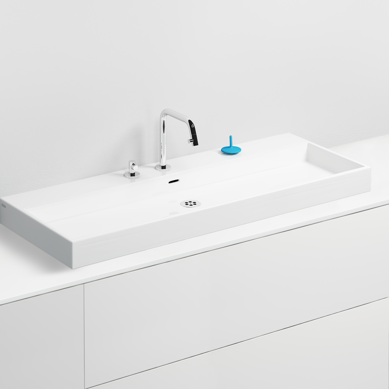 Wash Me wastafel 110cm, zonder plug, wit keramiek - alternate view