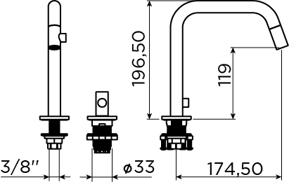 Kaldur 2-gats wastafel mengkraan, rechts, chroom - view 3