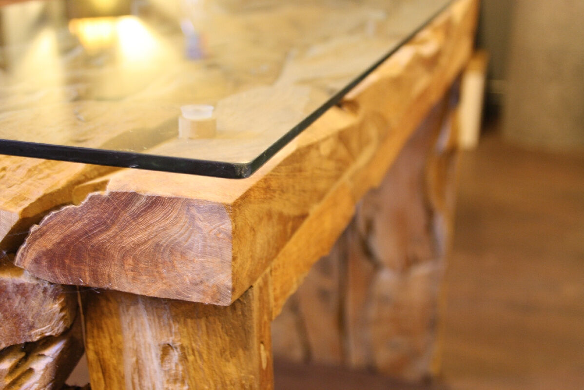 ROOT | Teak Wortel Salontafel met glas | Vierkant | 60x60x45 - DEV-ROOT-CT-SQ-60-60-45 - Hover