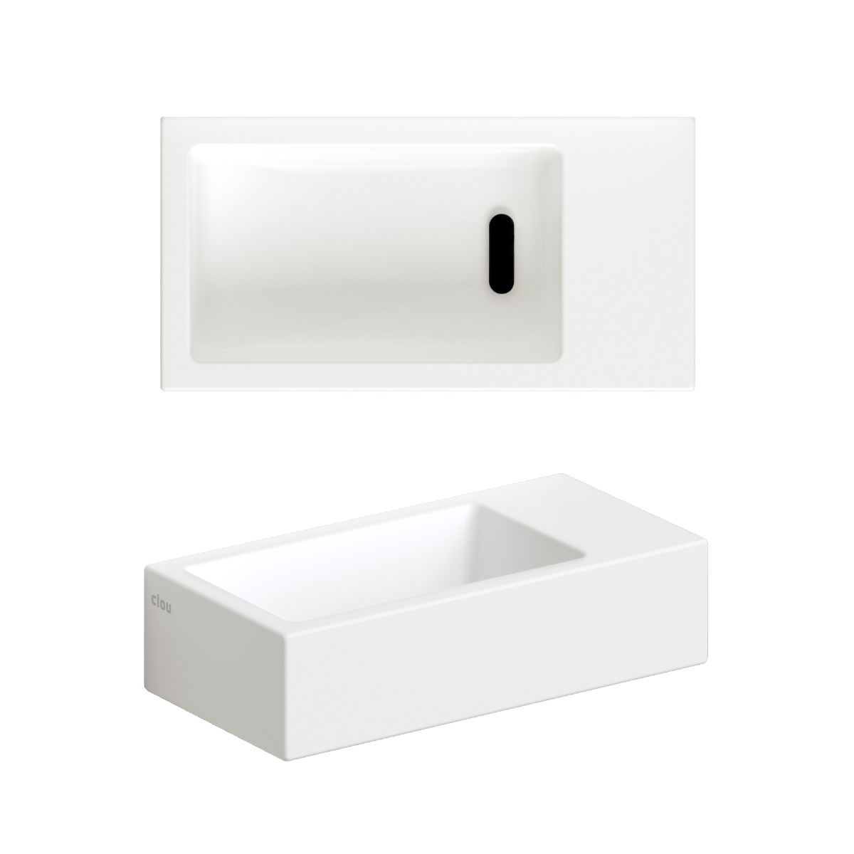 Clou - Flush 3 Fontein 36cm, Zonder Kraangat, Rechts, Met Afvoerplug, Mat Wit Keramiek - Hover