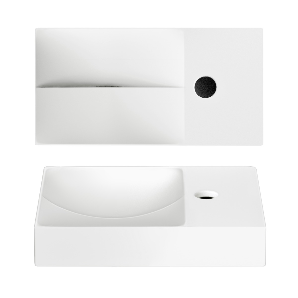 Clou - Vale Fontein Rechts 38cm, Met Kraangat, Mat Wit Keramiek - Hover