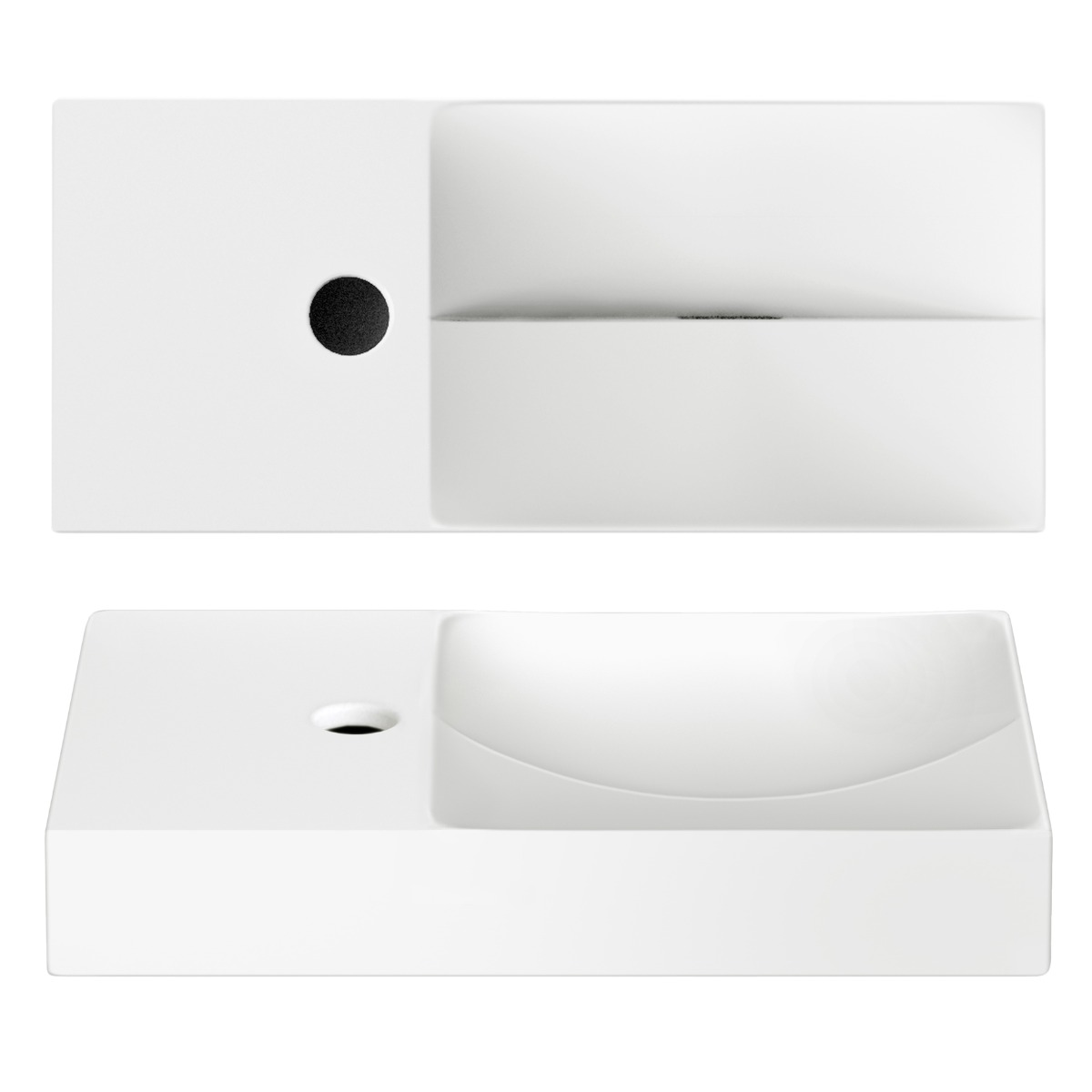 Clou - Vale Fontein Links 45cm, Met Kraangat, Mat Wit Keramiek - Hover