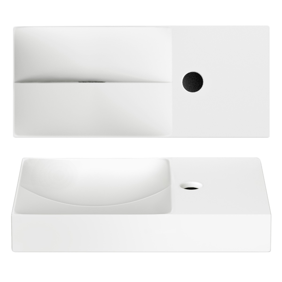 Clou - Vale Fontein Rechts 45cm, Met Kraangat, Mat Wit Keramiek - Hover