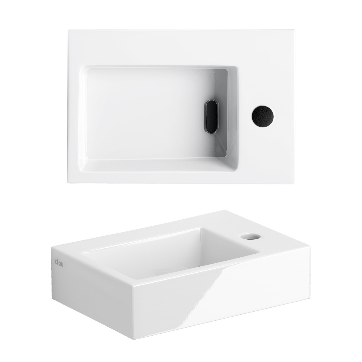 Clou - Flush 2 Fontein 36cm, Met Kraangat, Met Afvoerplug, Glanzend Wit Keramiek - Hover
