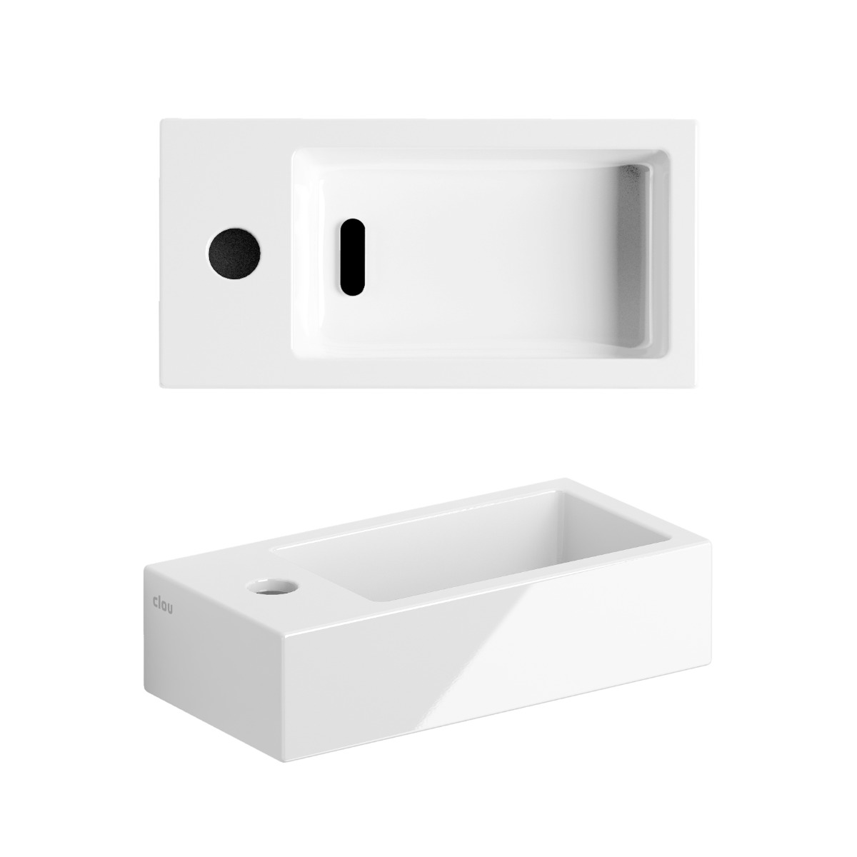 Clou - Flush 3 Fontein Links 36cm, Met Kraangat, Met Afvoerplug, Glanzend Wit Keramiek - Hover