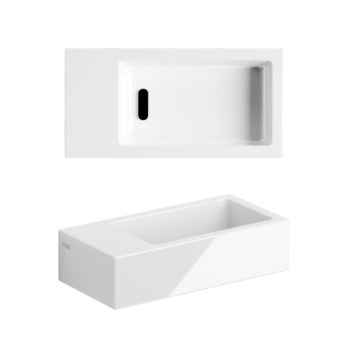 Clou - Flush 3 Fontein Links 36cm, Zonder Kraangat, Met Afvoerplug, Glanzend Wit Keramiek - Hover