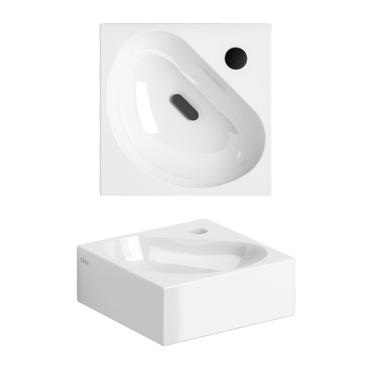 Clou - Flush 5 Hoekfontein 27cm, Met Kraangat En Plug, Wit Keramiek - Hover