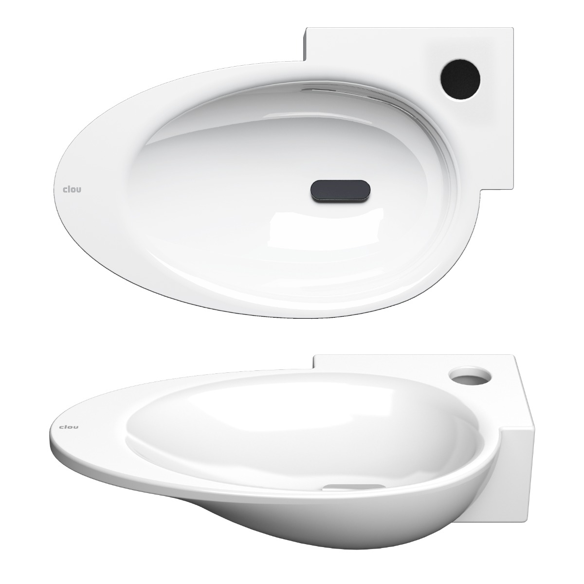 Clou - First Fonteinkom, Met Kranenbank Rechts Met Kraangat, Glanzend Wit Keramiek - Hover