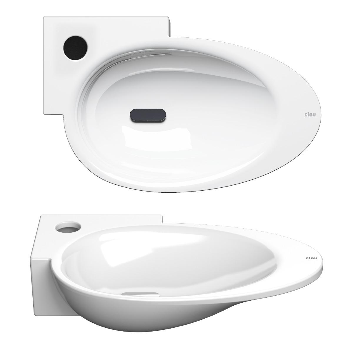Clou - First Fonteinkom Met Kraangat En Plug, Links, Glanzend Wit Keramiek - Hover