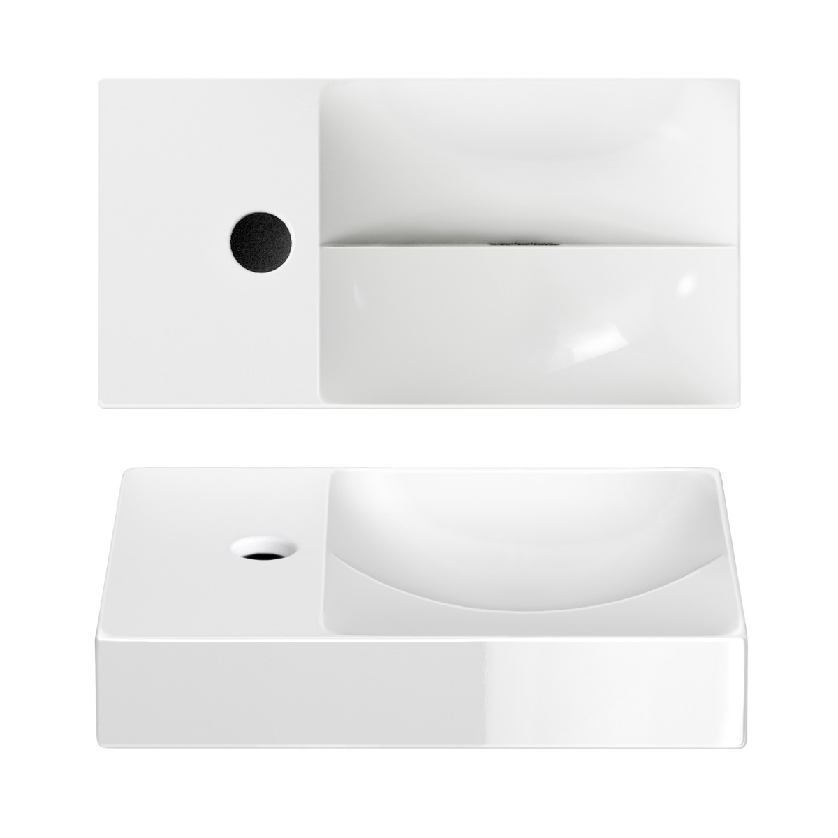Clou - Vale Fontein Links 38cm, Met Kraangat, Glanzend Wit Keramiek - Hover