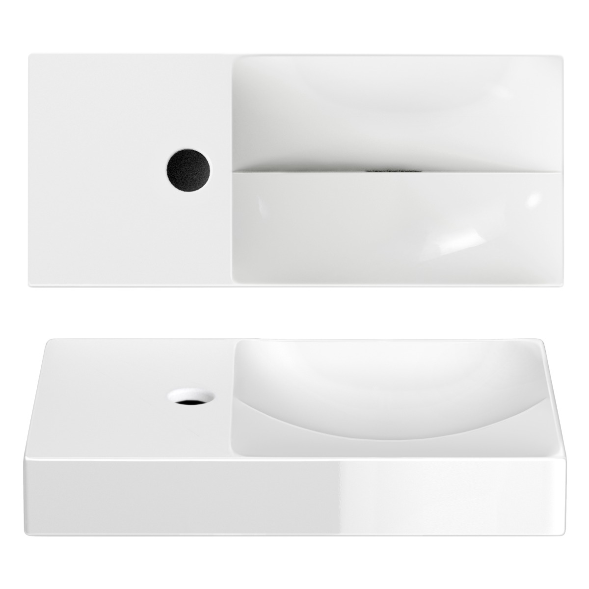 Clou - Vale Fontein Links 45cm, Met Kraangat, Glanzend Wit Keramiek - Hover