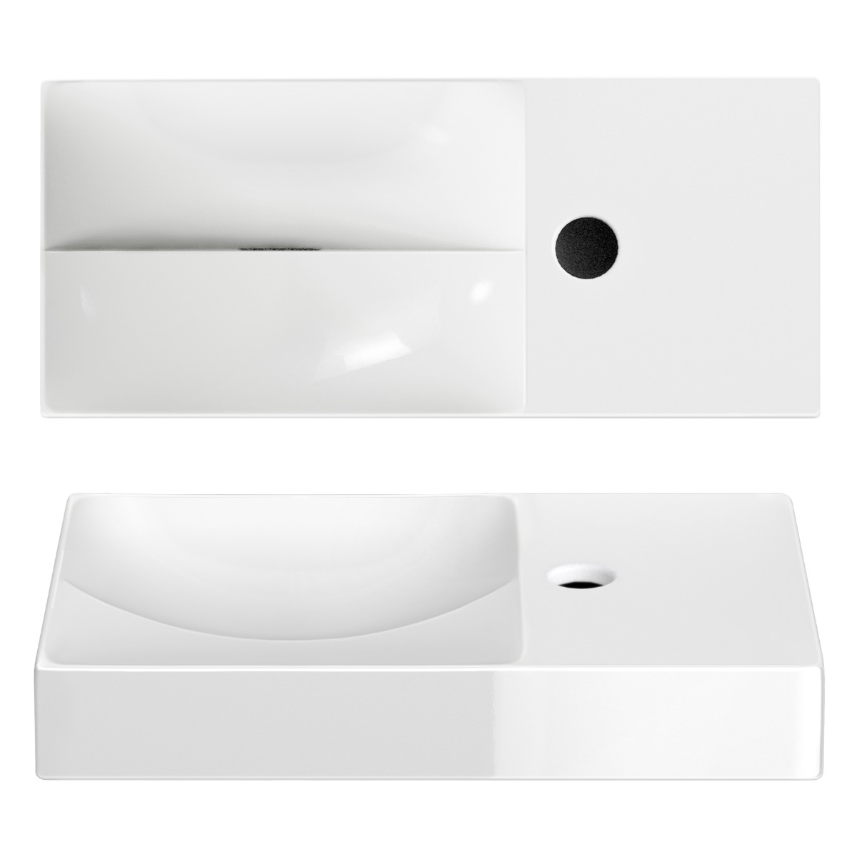 Clou - Vale Fontein Rechts 45cm, Met Kraangat, Glanzend Wit Keramiek - Hover