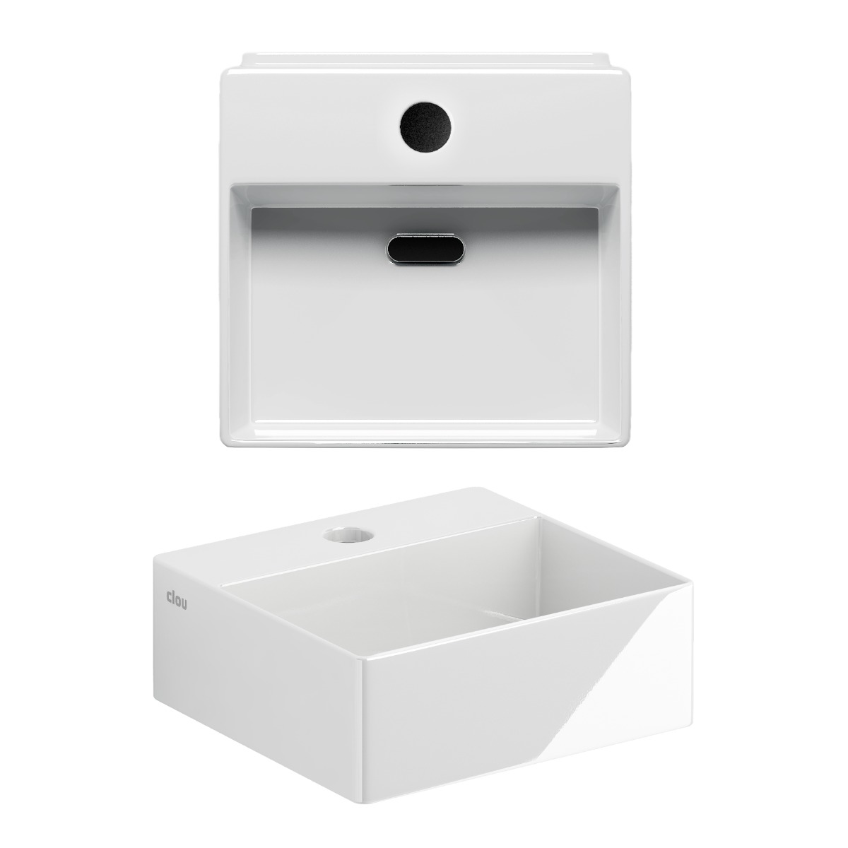 Clou - New Flush 1 Fontein, Met Kraangat En Chromen Afvoerplug, Glanzend Wit Keramiek - Hover