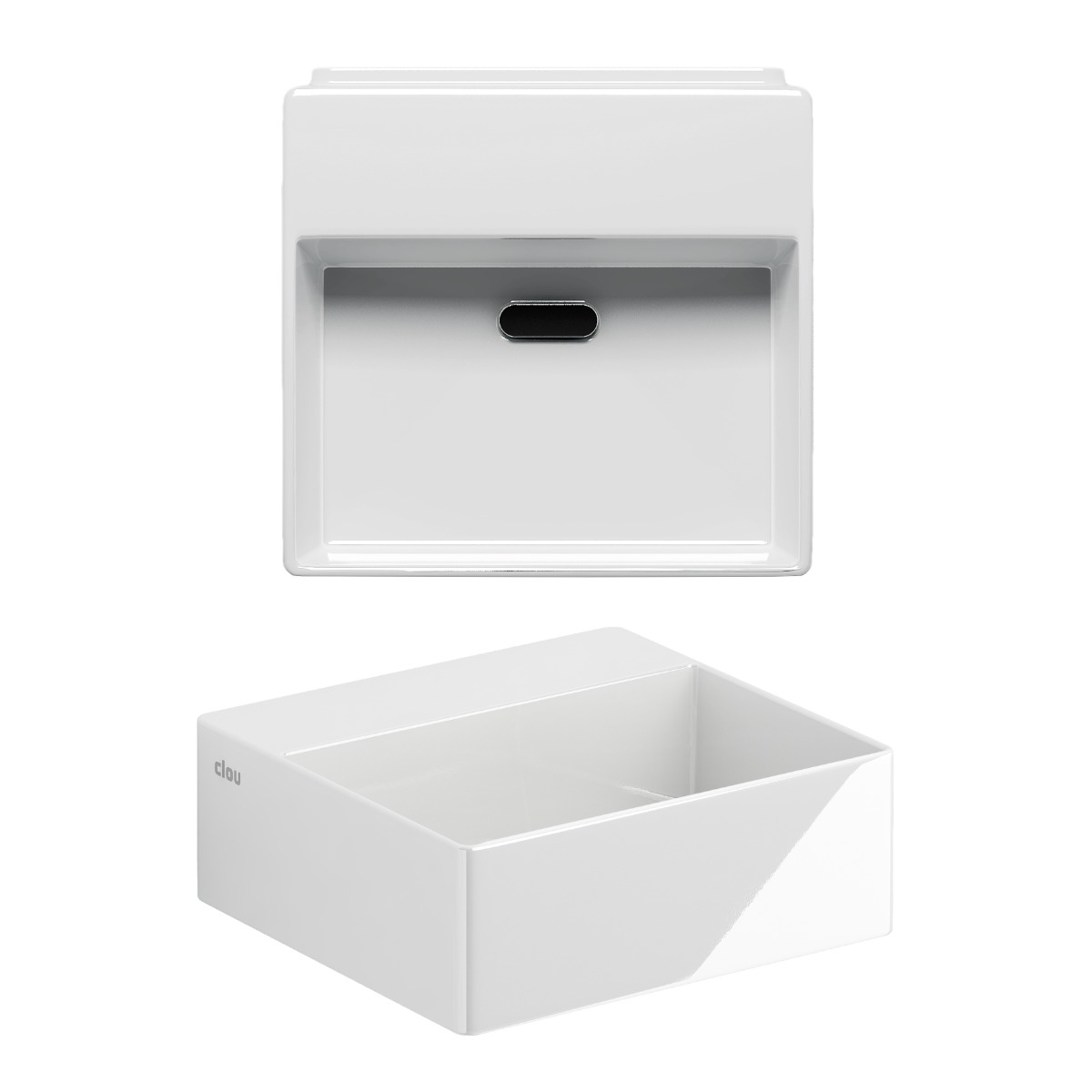 Clou - New Flush 1 Fontein, Met Afvoerplug, Zonder Kraangat, Glanzend Wit Keramiek - Hover