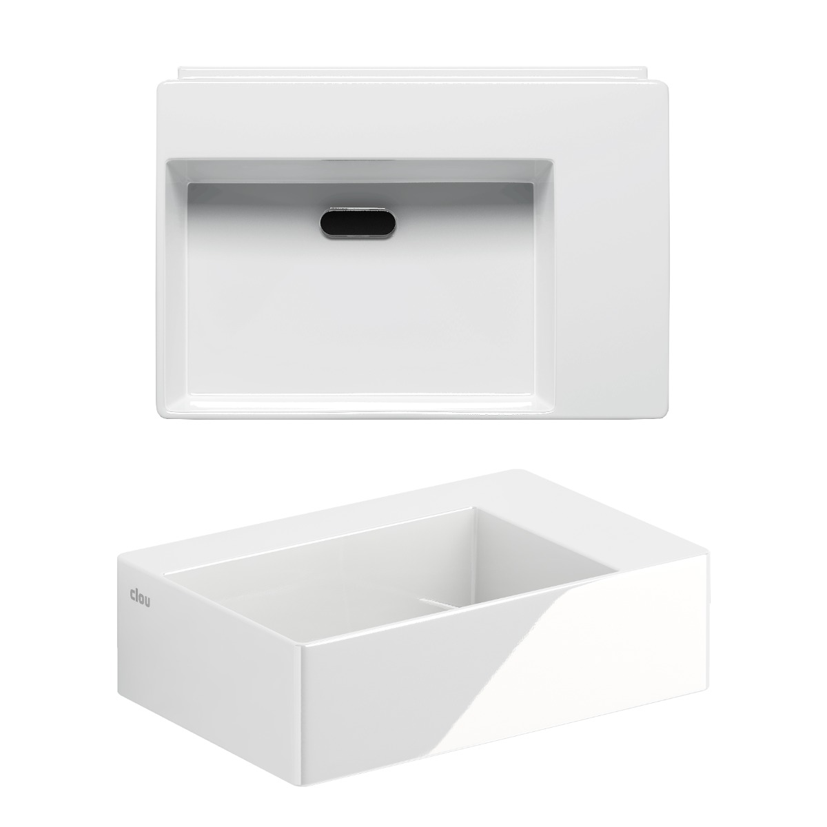 Clou - New Flush 2 Fontein, Met Afvoerplug, Zonder Kraangat, Glanzend Wit Keramiek - Hover