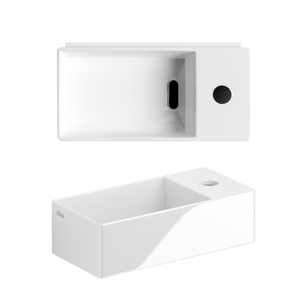 Clou - New Flush 3 Fontein Rechts, Met Kraangat En Afvoerset, Glanzend Wit Keramiek - Hover