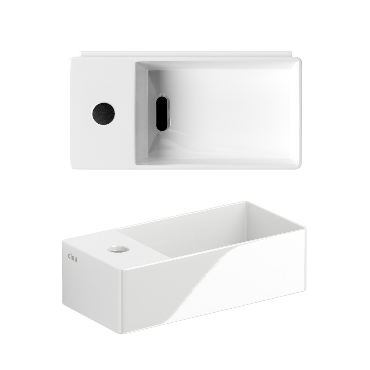 Clou - New Flush 3 Fontein Links, Met Kraangat En Afvoerset, Glanzend Wit Keramiek - Hover