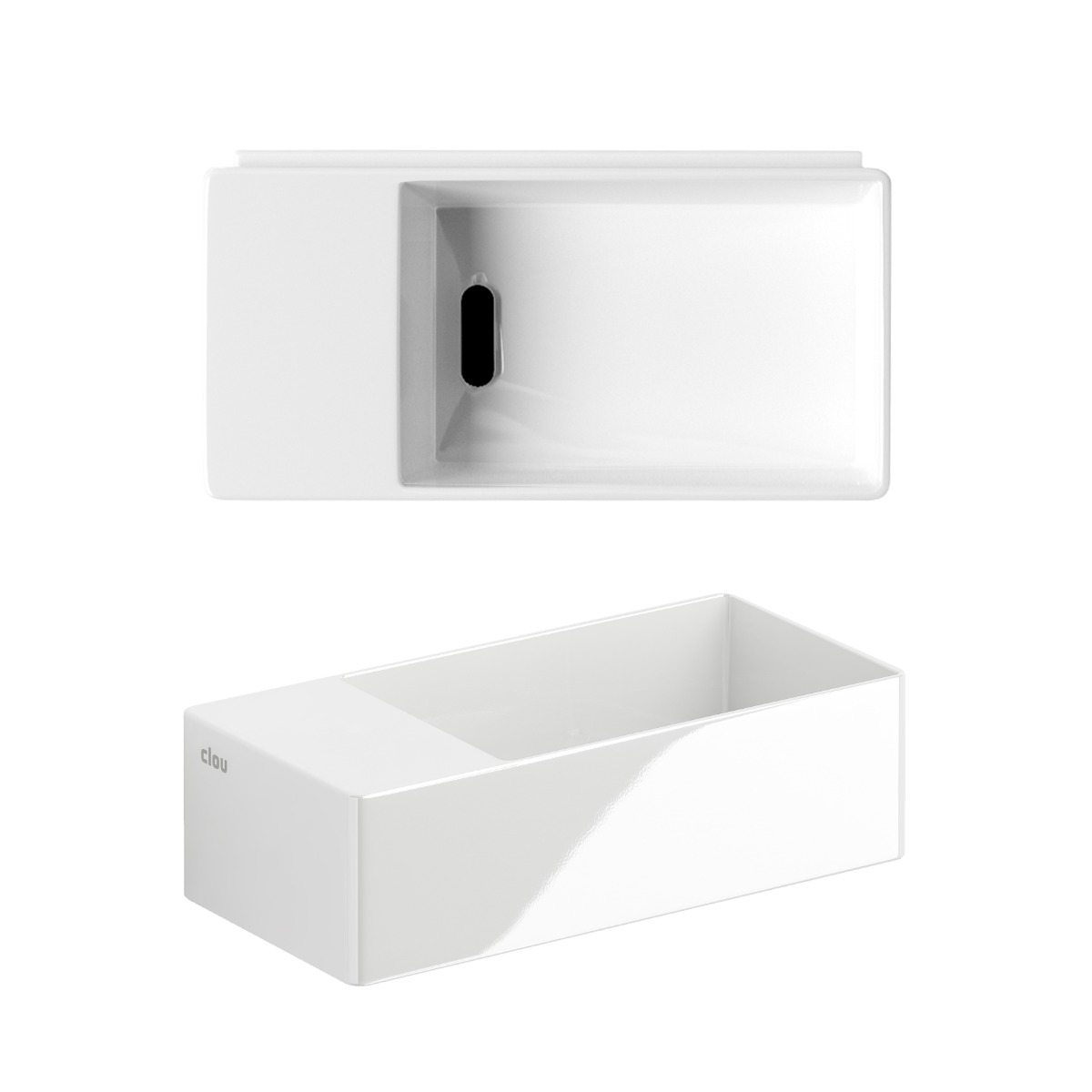 Clou - New Flush 3 Fontein Links, Met Afvoerplug, Zonder Kraangat, Glanzend Wit Keramiek - Hover