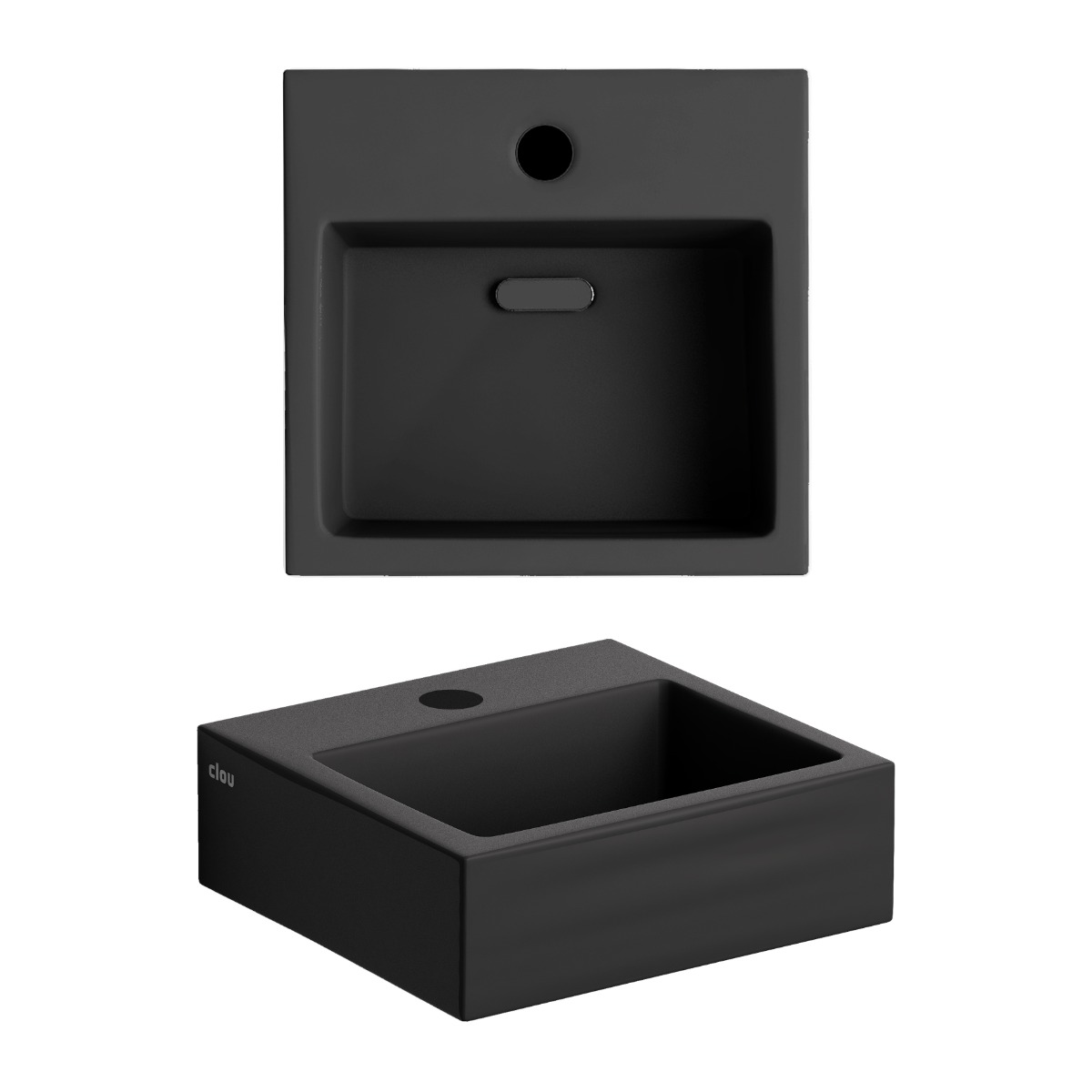 Clou - Flush 1 Fontein 28cm, Met Kraangat En Plug, Mat Zwart Keramiek - Hover