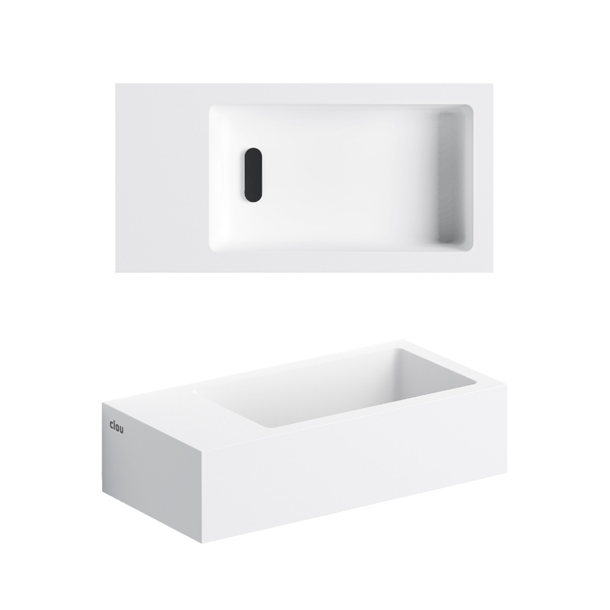 Clou - Flush 3 Fontein Links 36cm, Met Voorbewerkt Kraangat, Met Afvoerplug, Mat Wit Aluite - Hover