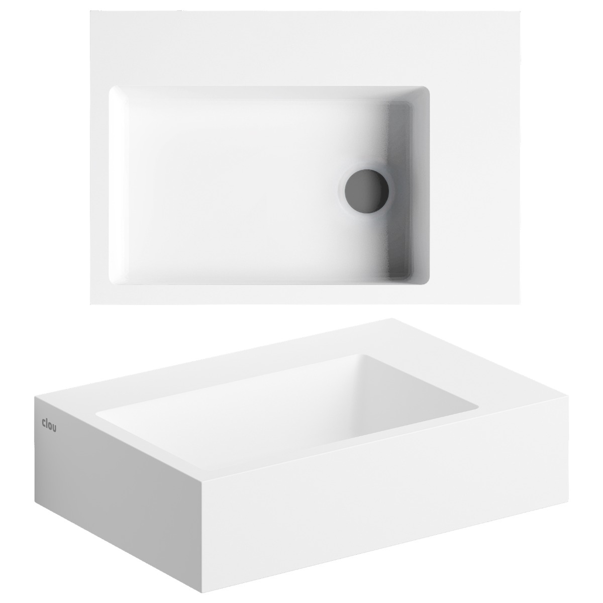 Clou - Flush 2 Plus Fontein, Met Voorbewerkt Kraangat, Zonder Afvoerplug, Mat Wit Aluite - Hover