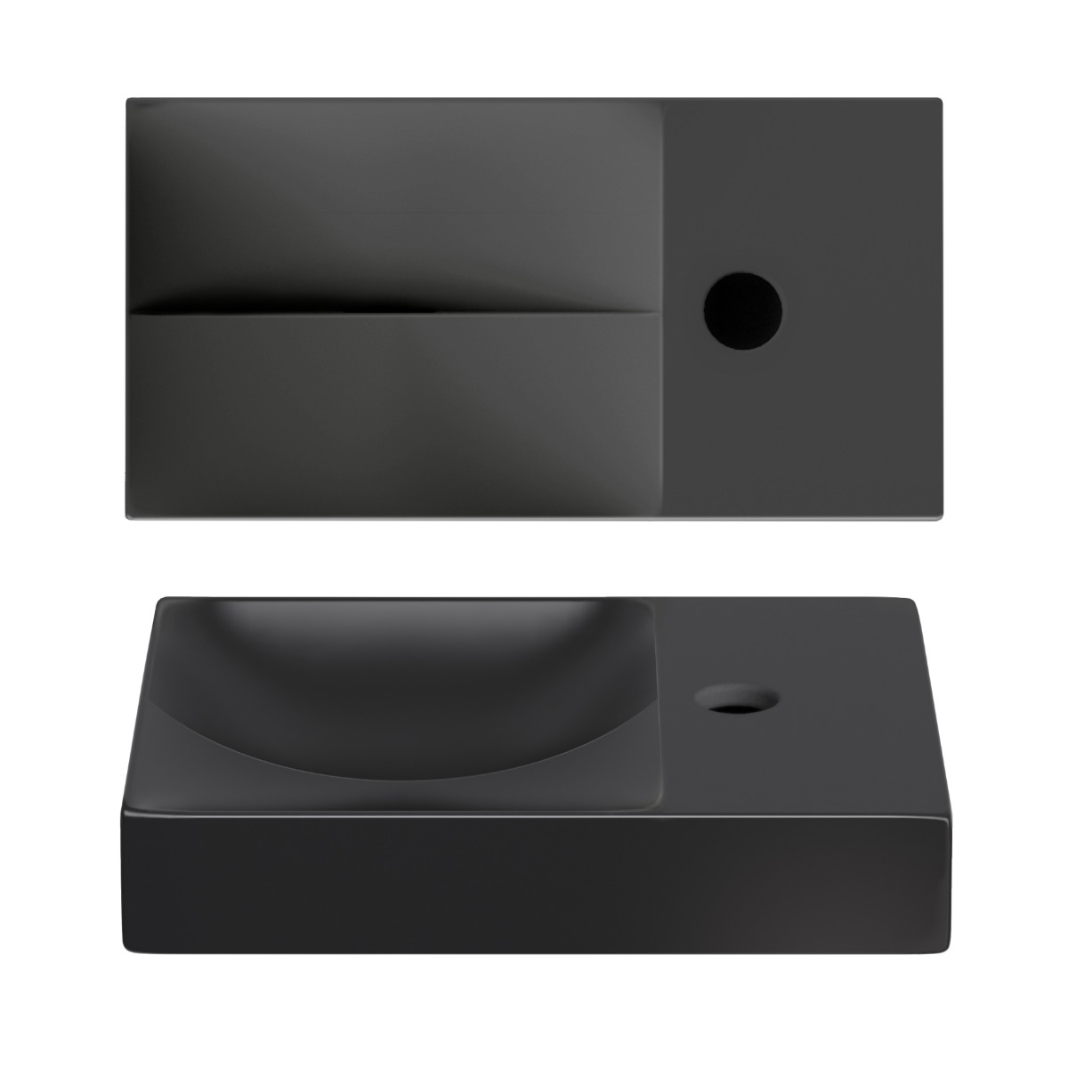 Clou - Vale Fontein Rechts 38cm, Met Kraangat, Mat Zwart Keramiek - Hover
