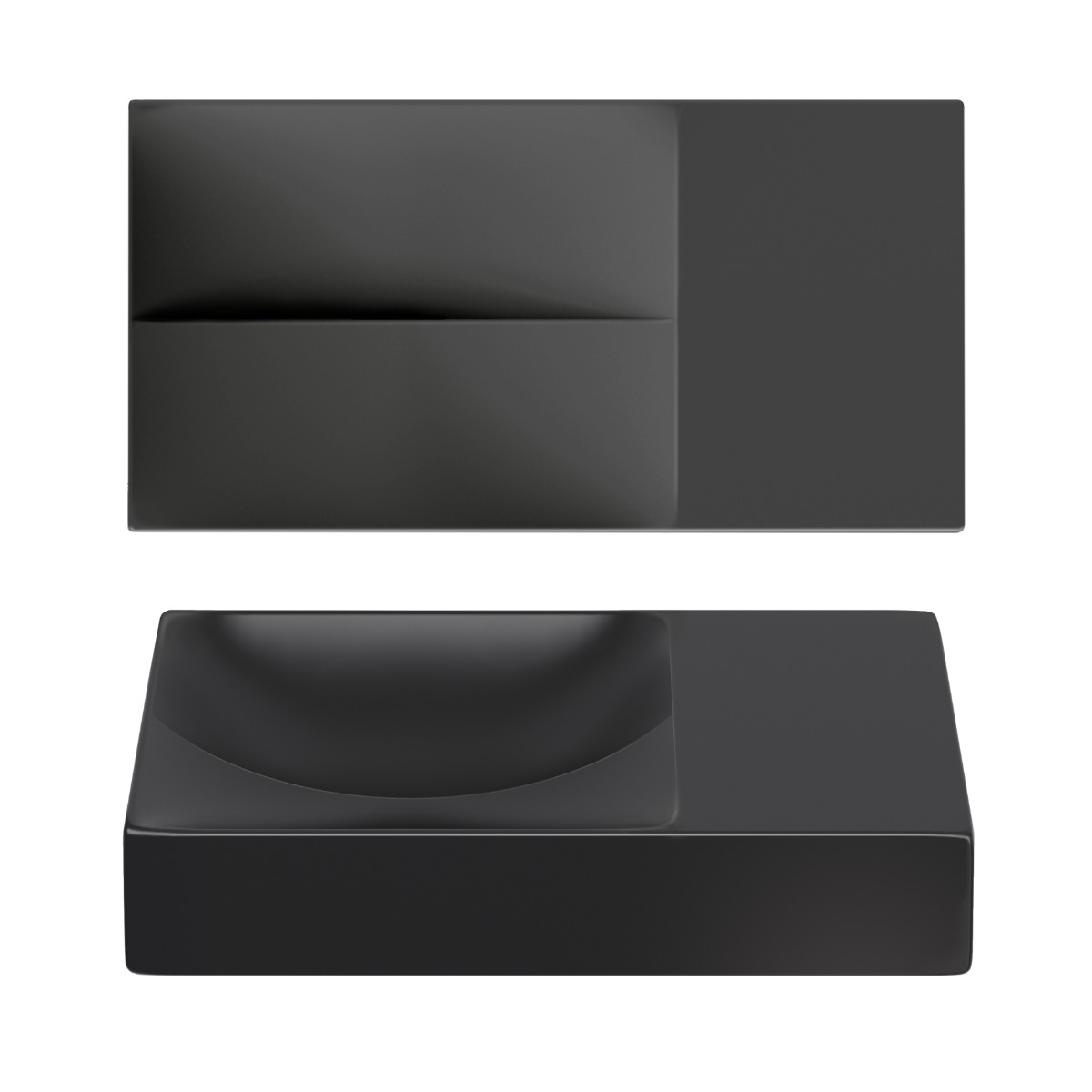 Clou - Vale Fontein Rechts 38cm, Zonder Kraangat, Mat Zwart Keramiek - Hover