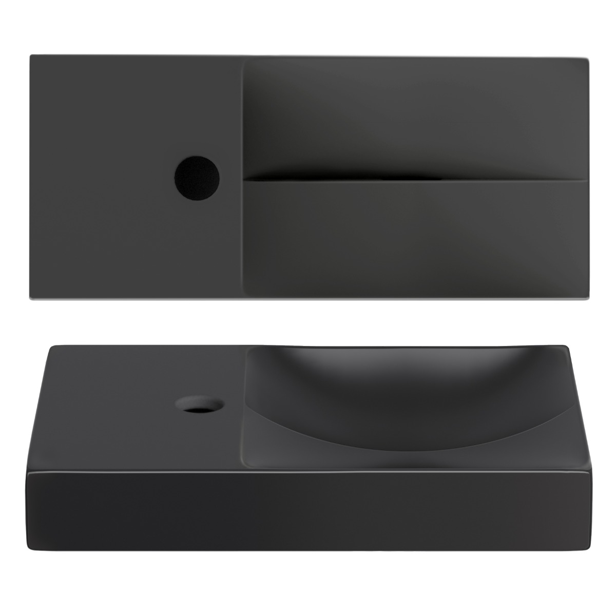 Clou - Vale Fontein Links 45cm, Met Kraangat, Mat Zwart Keramiek - Hover