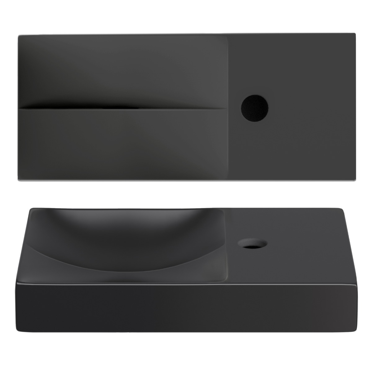 Clou - Vale Fontein Rechts 45cm, Met Kraangat, Mat Zwart Keramiek - Hover