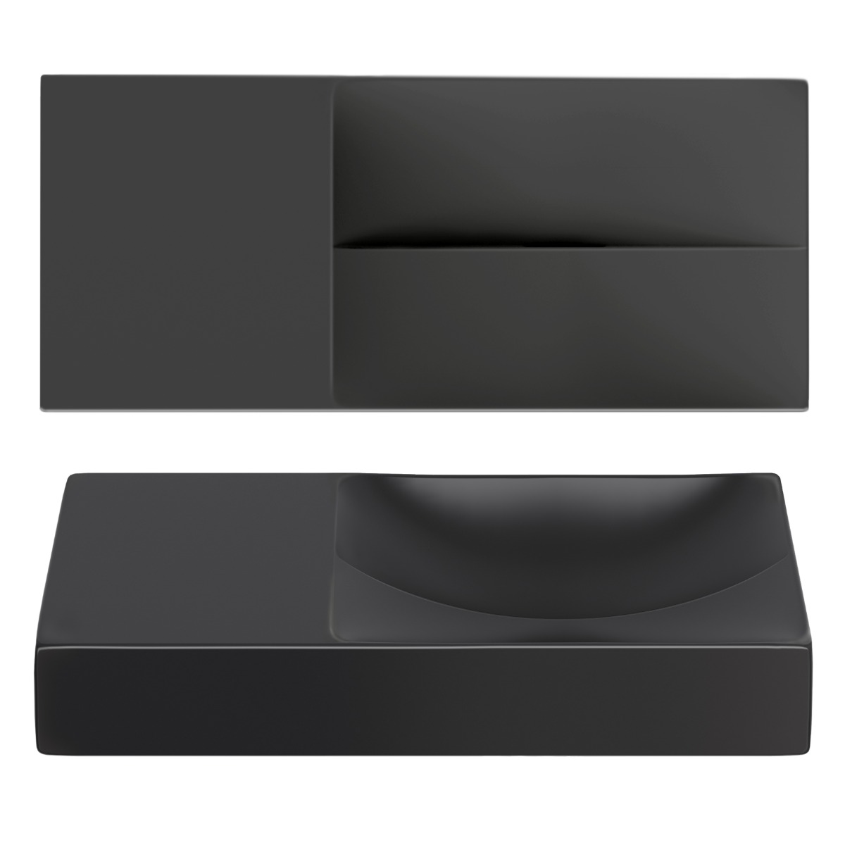 Clou - Vale Fontein Links 45cm, Zonder Kraangat, Mat Zwart Keramiek - Hover