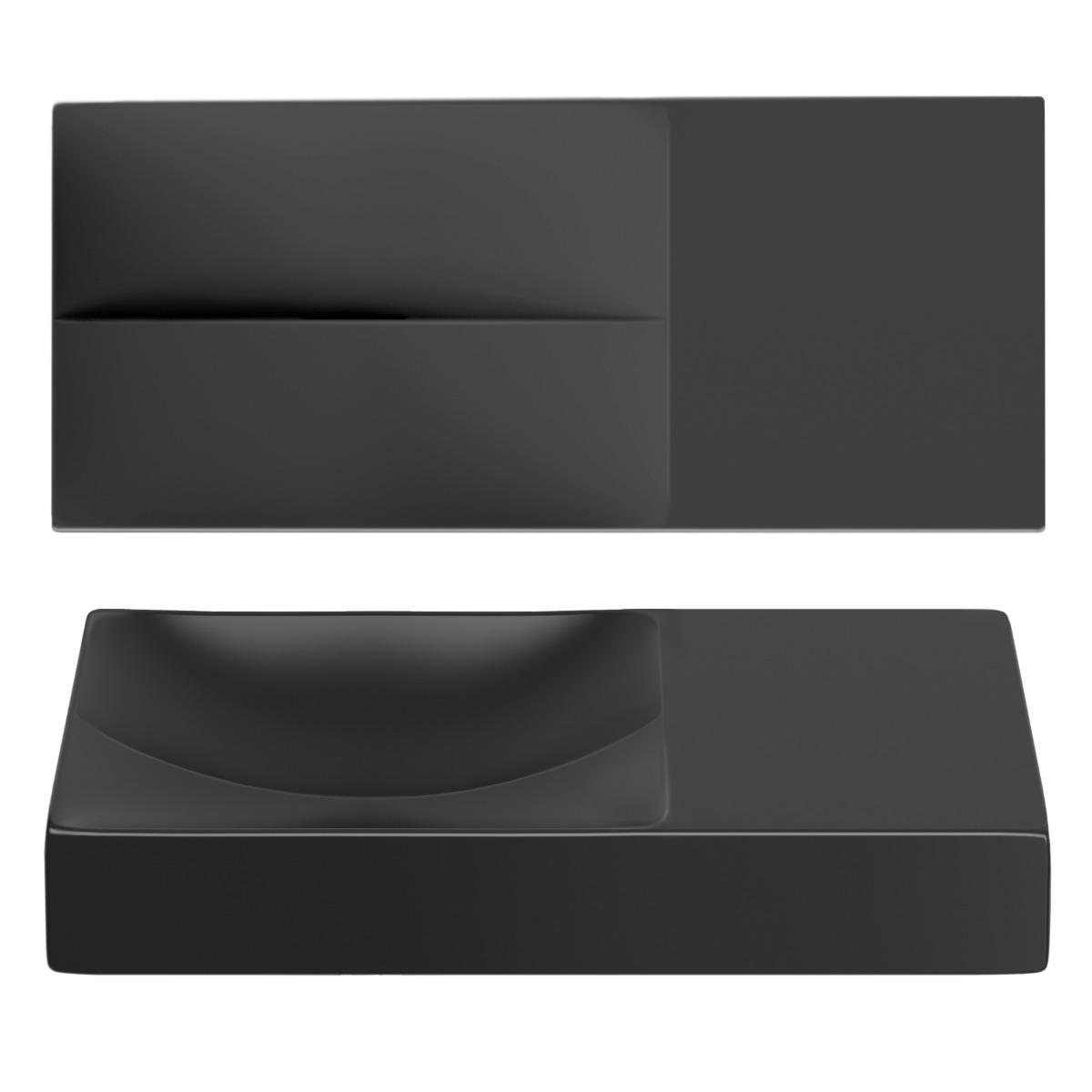 Clou - Vale Fontein Rechts 45cm, Zonder Kraangat, Mat Zwart Keramiek - Hover
