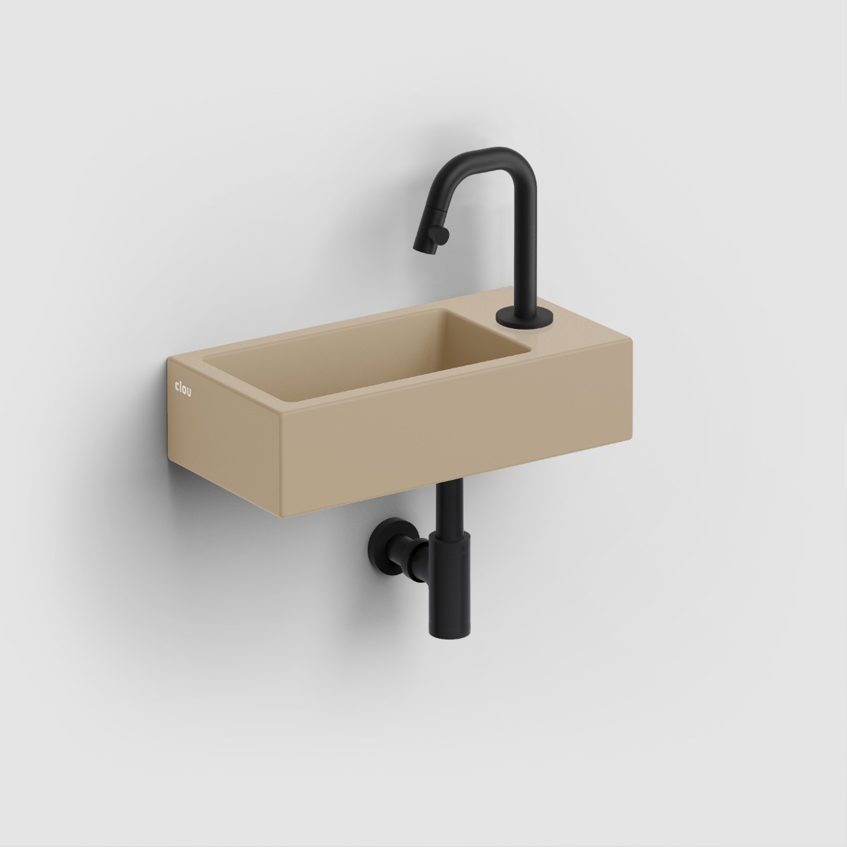 Clou - Flush 3 Fontein Rechts 36cm, Met Kraangat, Met Afvoerplug, Mat Mosterd Keramiek - Hover