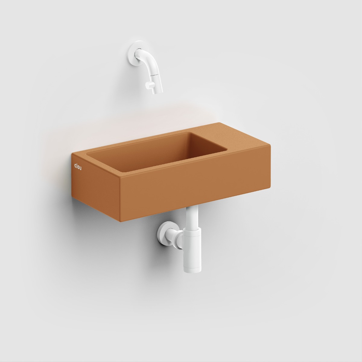 Clou - Flush 3 Fontein Rechts 36cm, Zonder Kraangat, Met Afvoerplug, Mat Italiaans Zand Keramiek - Hover