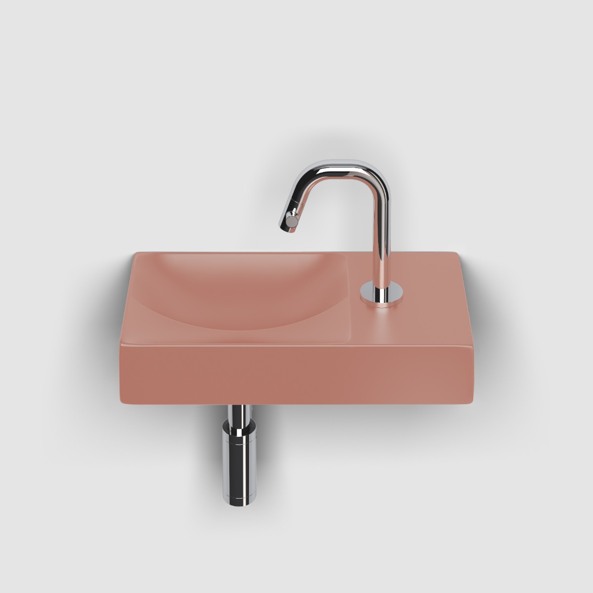 Clou - Vale Fontein Rechts 38cm, Met Kraangat, Mat Roze Keramiek - Hover