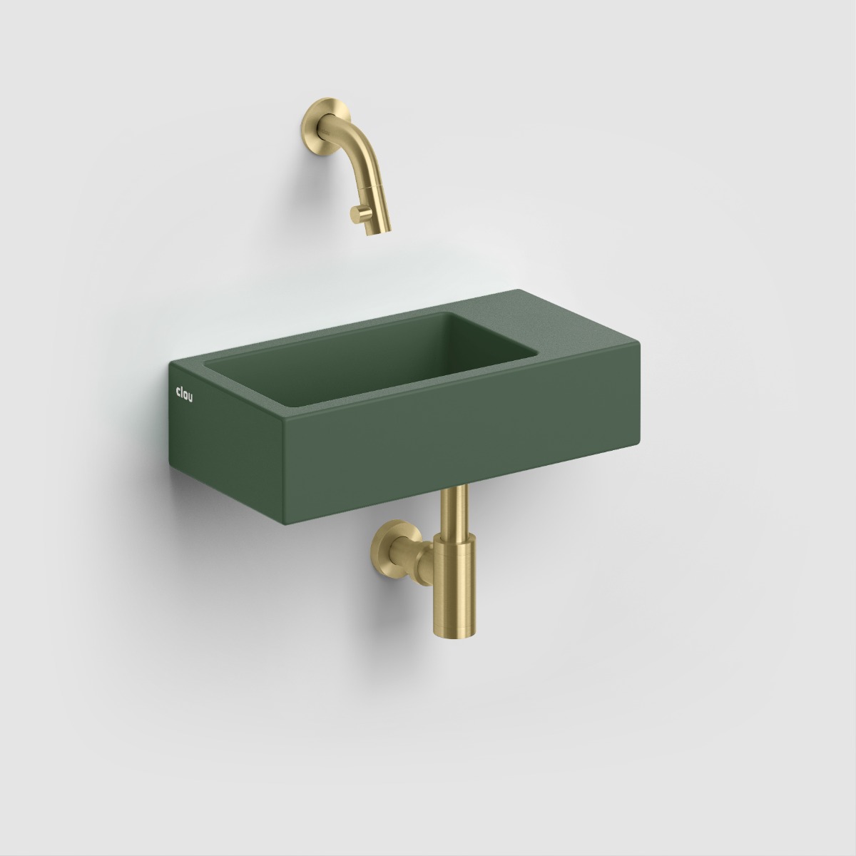 Clou - Flush 3 Fontein Rechts 36cm, Zonder Kraangat, Met Afvoerplug, Mat Pijnboom Groen Keramiek - Hover