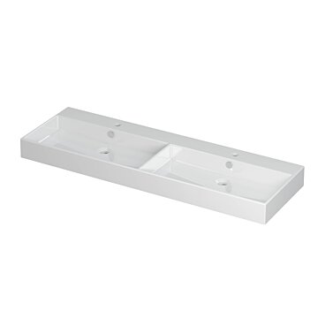 Ink Unlimited wastafel porselein dubbel met 2 kraangaten - Glans wit 1400x450mm (bxd)