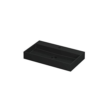 Ink United wastafel - porselein met 1 kraangat incl. porseleinen click plug en verborgen overloop systeem - mat zwart - 80x45x11cm (bxdxh)