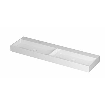 Ink United wastafel dubbel porselein 160x45cm - twee kraangaten - Glans wit