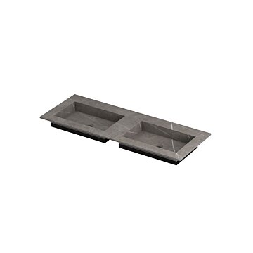 Ink Post Wastafel keramische slab envelop bak dubbel zonder kraangaten - Armani grey mat - 1200x450x10 mm (bxdxh)