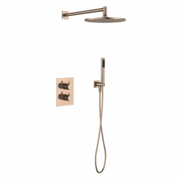 Regn complete thermostatische regendouche inbouwset met rechthoekig bedieningselement Geborsteld koper