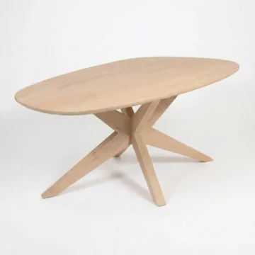 Eiken Eettafel Pebble – Organisch Massief Eiken met Taps Toelopende Houten Spinpoot