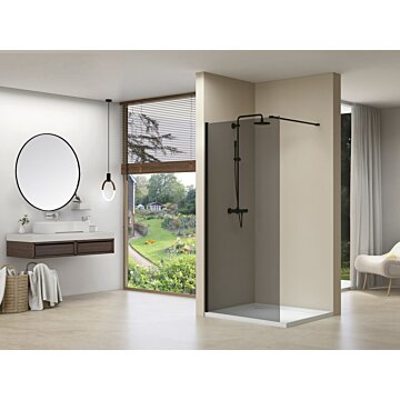 Van Rijn Products ST01MGR inloopdouche 100cm rookglas - zwart