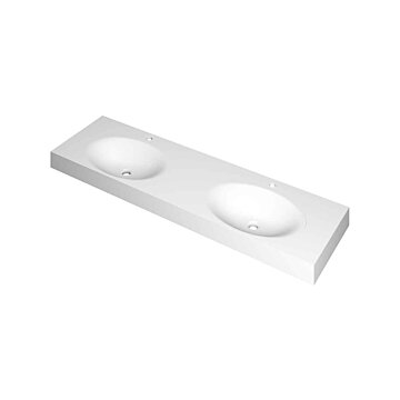 Ink Smooth Wastafel polystone dubbel met 2 kraangaten mat wit 1600x450x90mm (bxdxh)