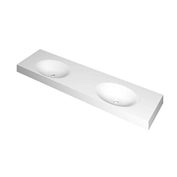 Ink Smooth Wastafel polystone dubbel met 2 kraangaten mat wit 1800x450x90mm (bxdxh)