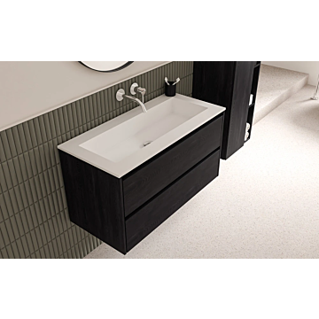 Wastafel polystone Elegant 100x46x2 | 0 Kraangaten| Glans wit Onderkast 2 laden symmetrisch | 100x46x52